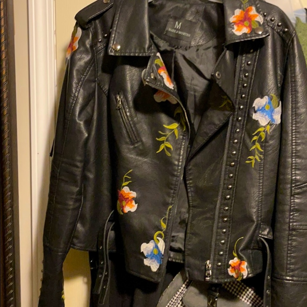 Mark & Morten Leather jacket w/ floral embroidery
